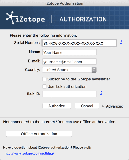 izotope authorization code